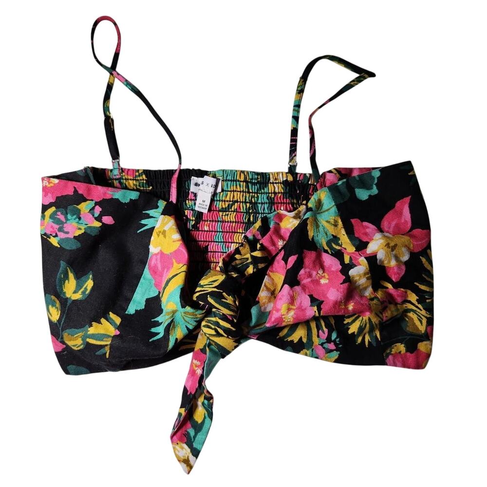 Express x Rocky Barnes Floral Linen Crop Top Bra Blouse Medium NWOT Cottagecore